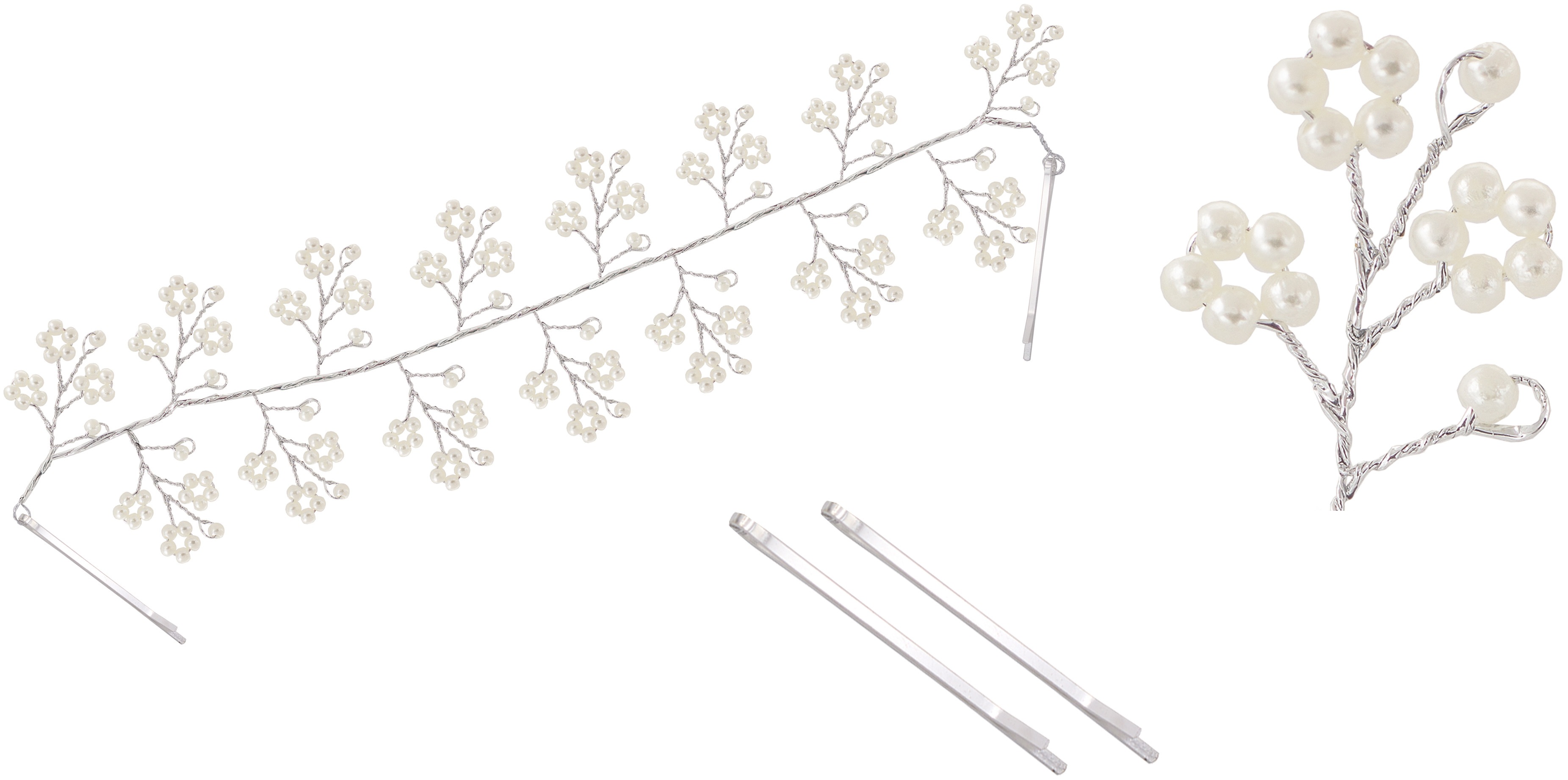 Haarkamm mit Perlenblumen und Klemmen